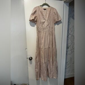 Quince terracotta and white Striped Short Sleeve tiered Maxi Dress